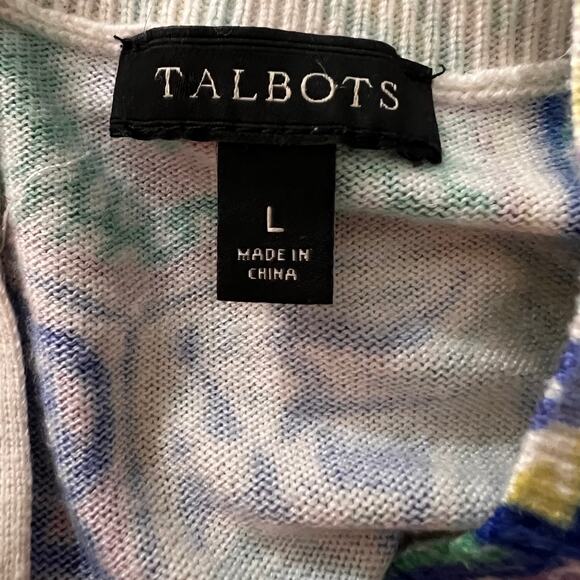 Talbots Sweater Women’s Large Blue Print Crew Neck Cotton Long Sleeve Pullover - Picture 8 of 9